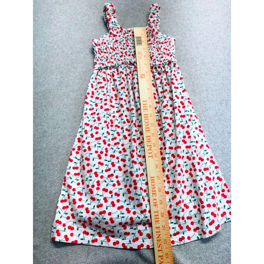 Old Navy Girls Cherry Print Smocked Sundress White Red Sleeveless Size Medium 8